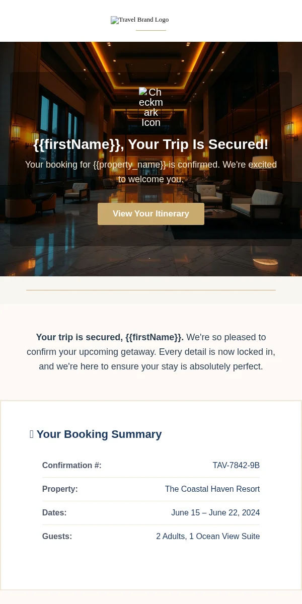Delivery Confirmation Email Template for Travel Hospitality