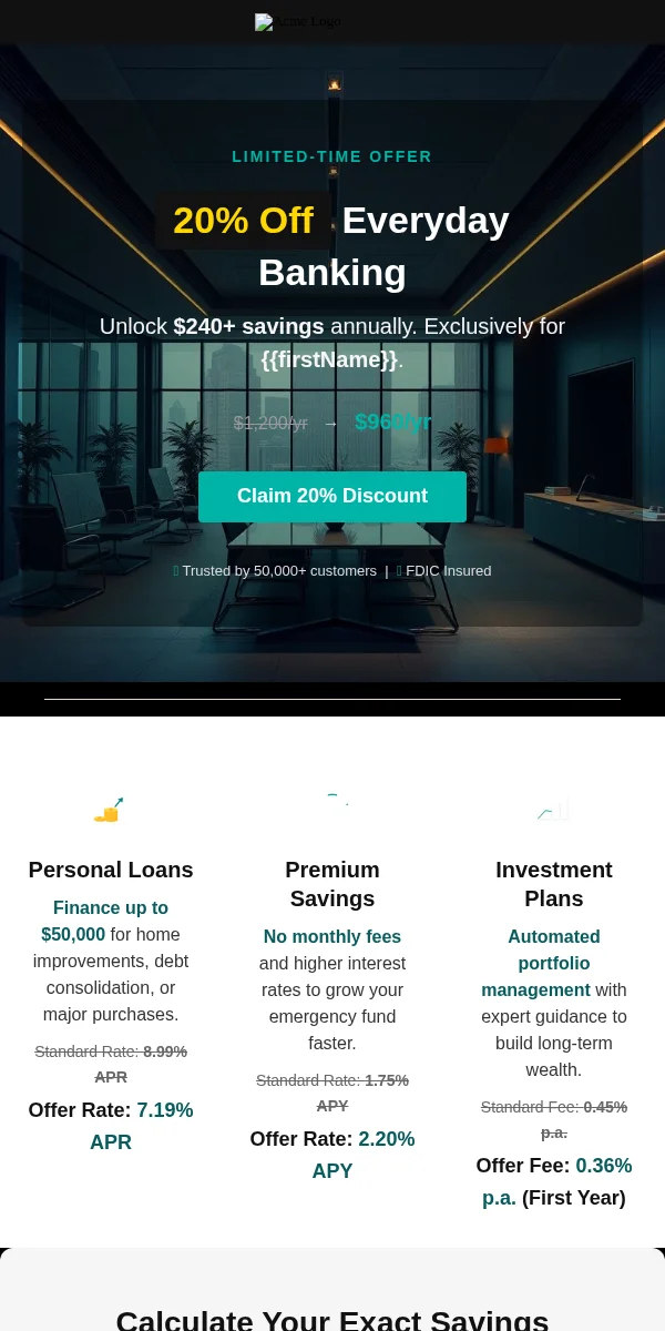 Discount Offer Email Template for Finance Banking