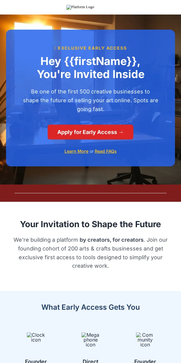 early access email template for arts & crafts