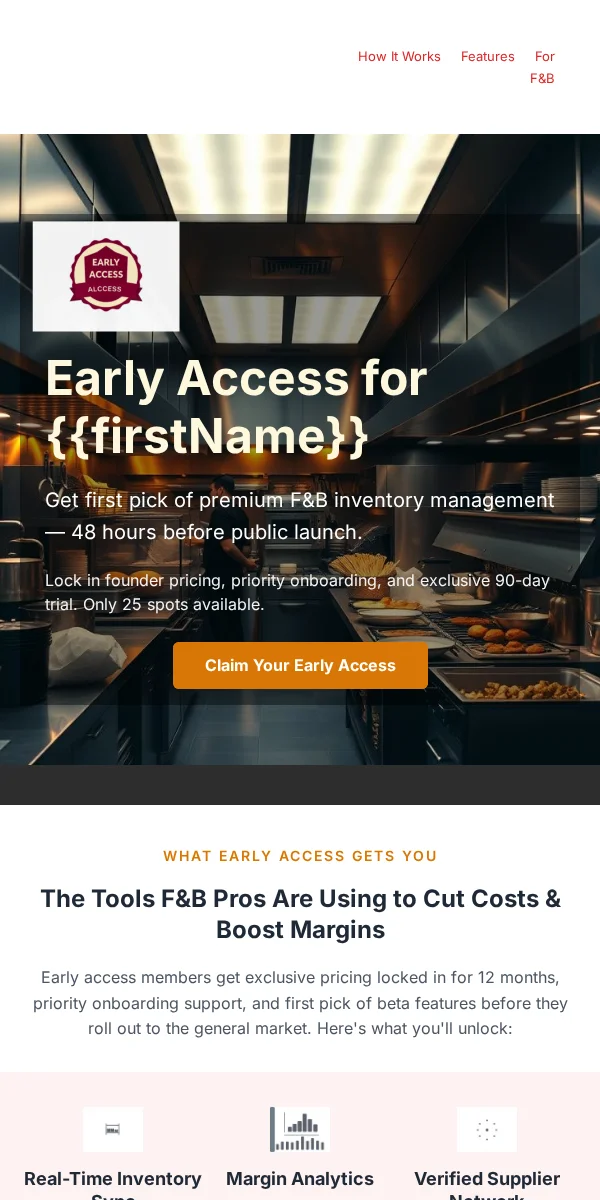 Early Access Email Template for Food Beverage
