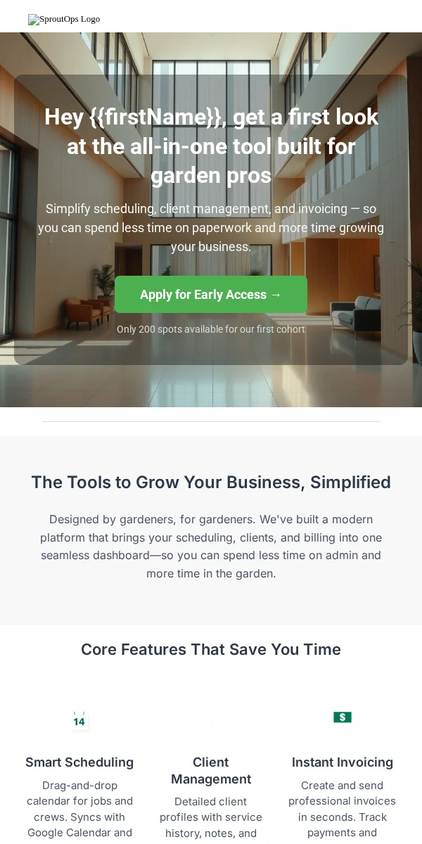 early access email template for home & garden