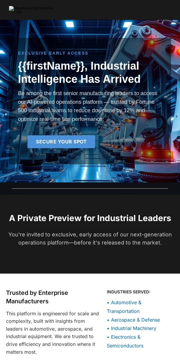 early access email template for manufacturing