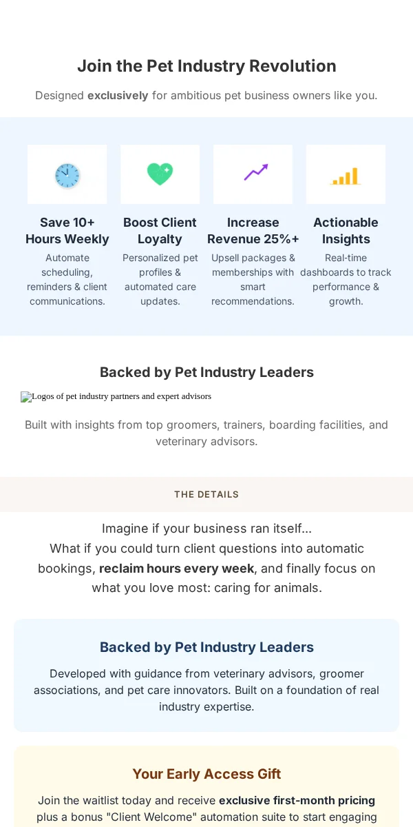 early access email template for pet businesses