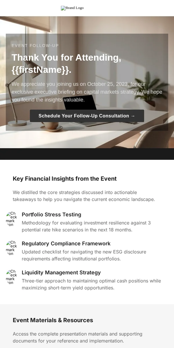event followup email template for financial services