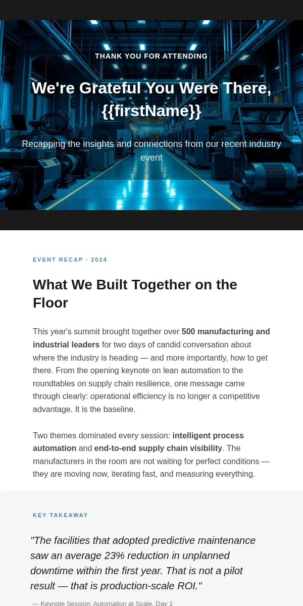 event followup email template for manufacturing