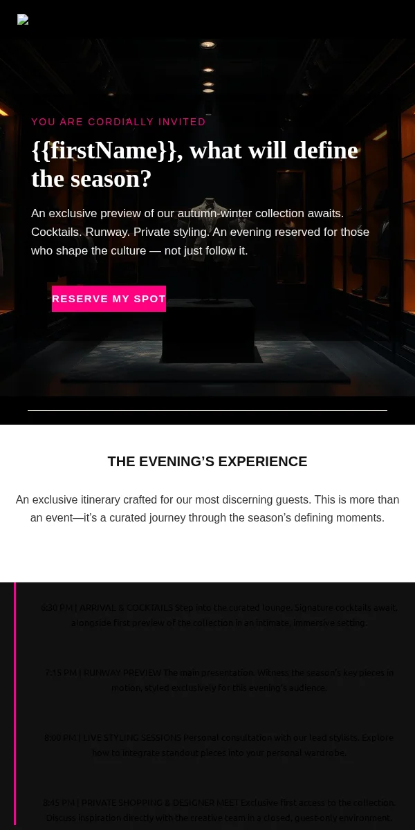 Event Invitation Email Template for Apparel Fashion