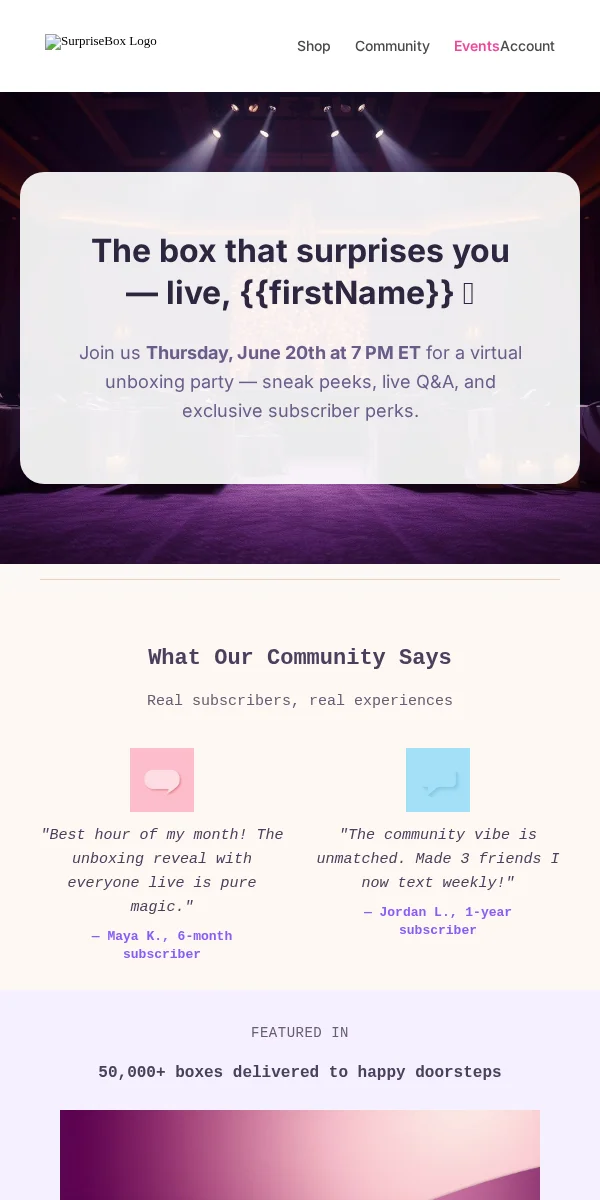 Event Invitation Email Template for Subscription Boxes