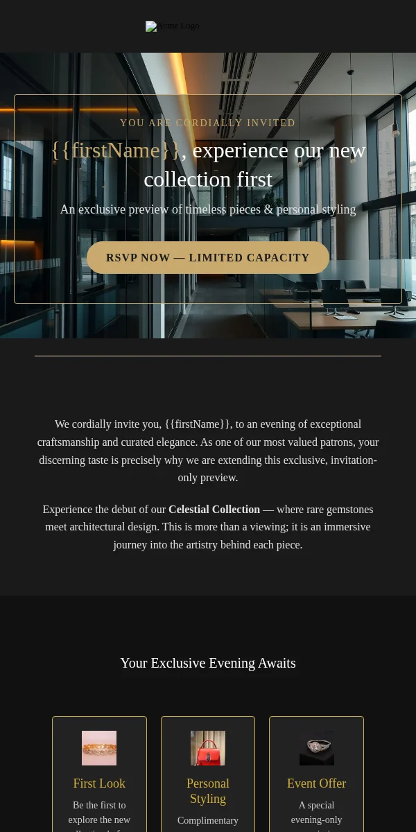 Event Invitation Email Template for Jewelry Accessories