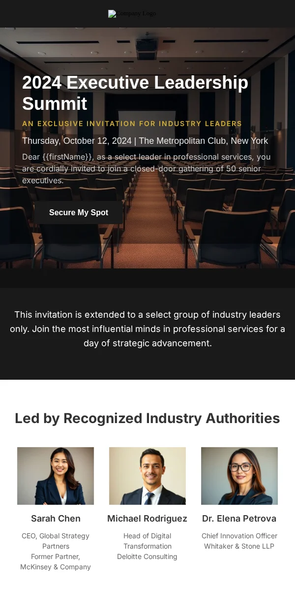 Event Invitation Email Template for Professional Services