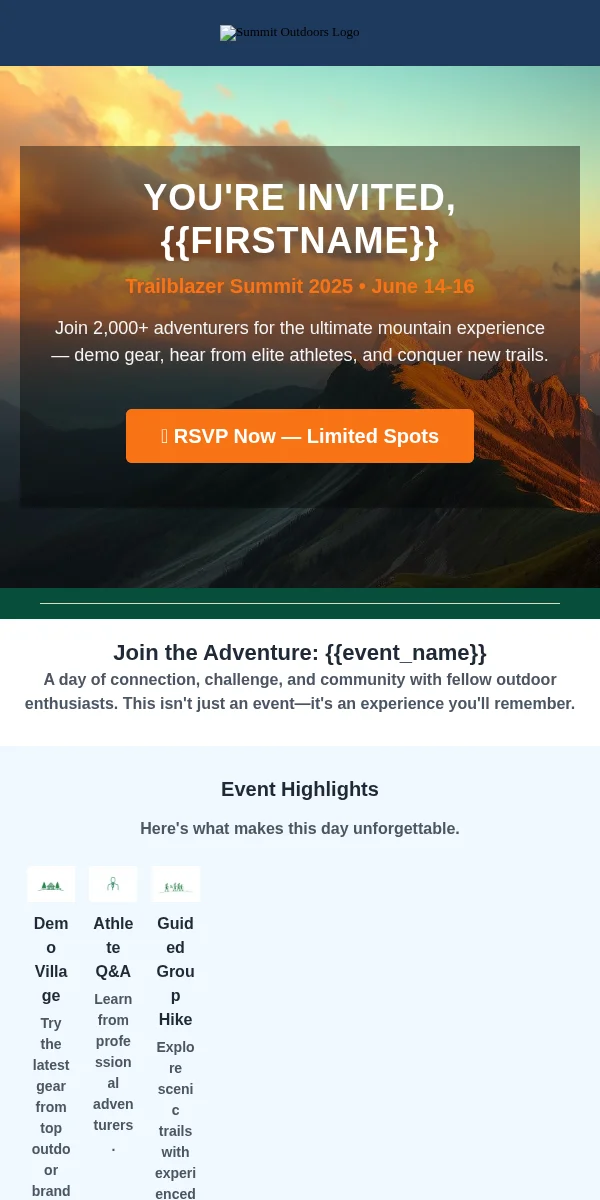 Event Invitation Email Template for Sports Outdoors
