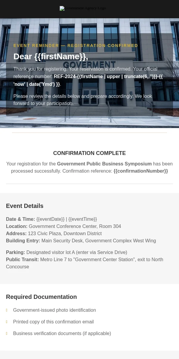 Event Reminder Email Template for Government Public