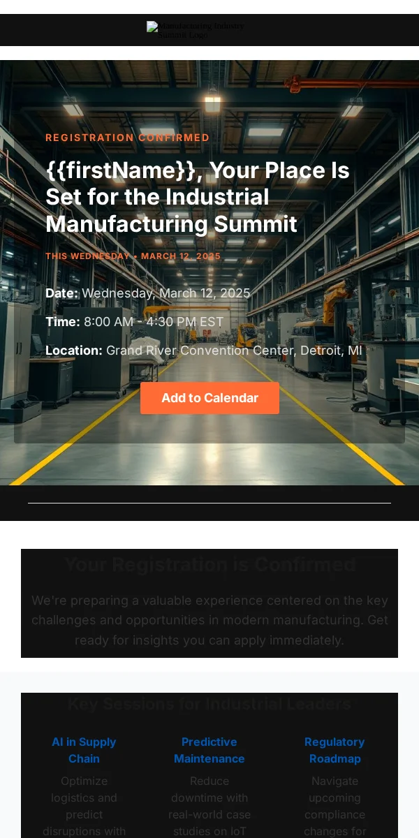 Event Reminder Email Template for Manufacturing Industrial