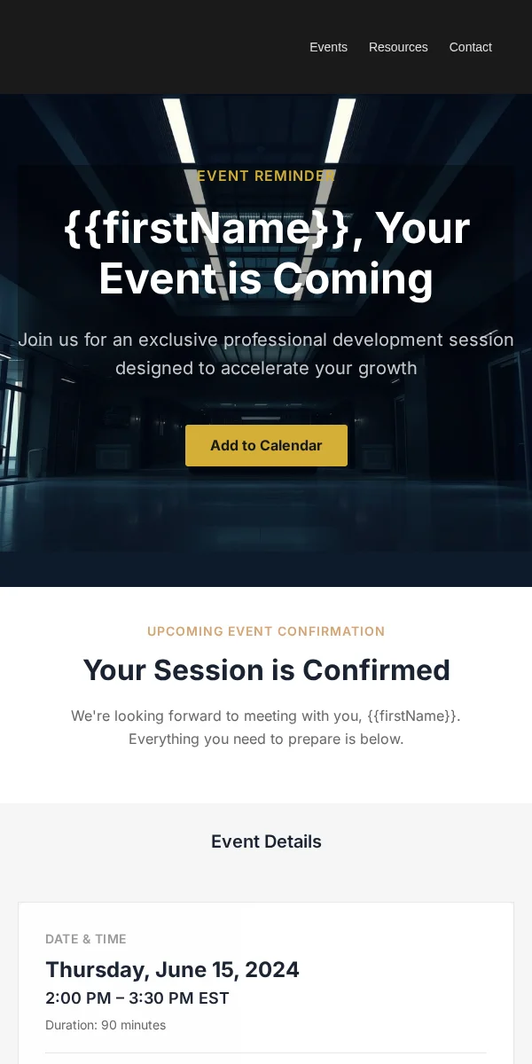 Event Reminder Email Template for Professional Services
