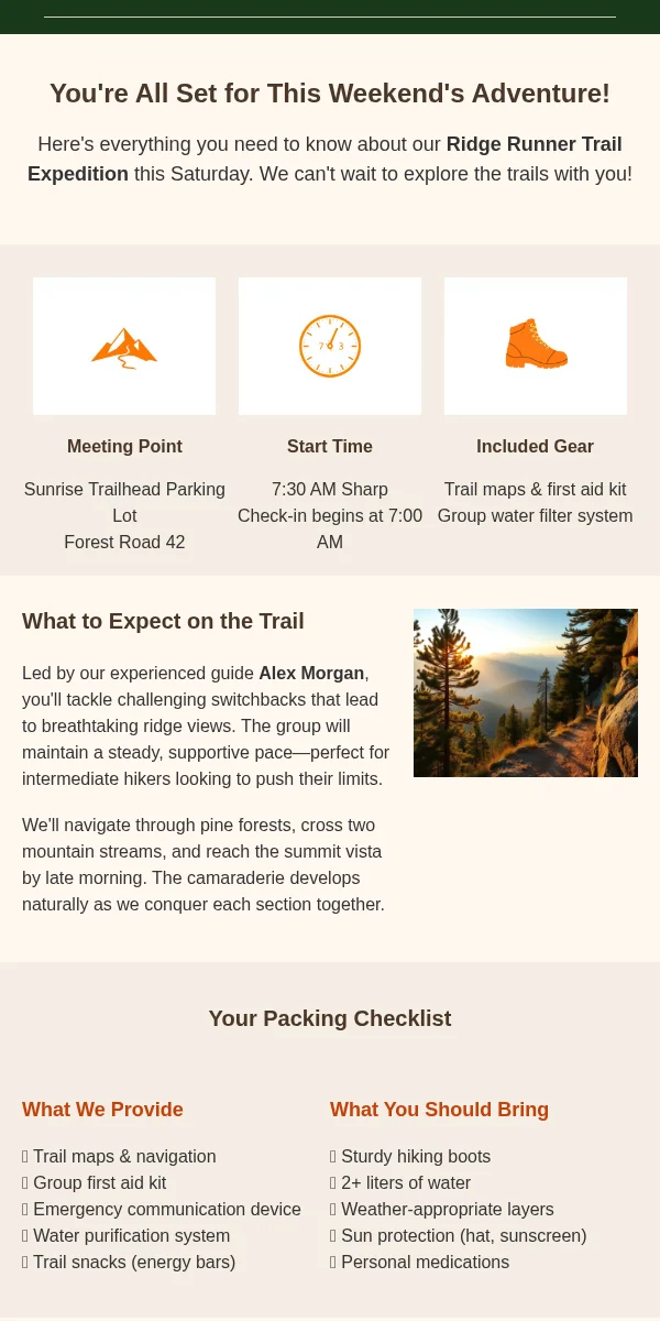 Event Reminder Email Template for Sports Outdoors