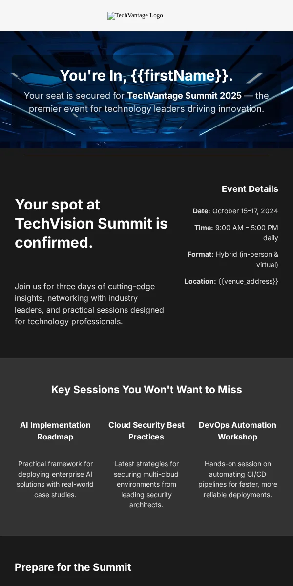 Event Reminder Email Template for Technology