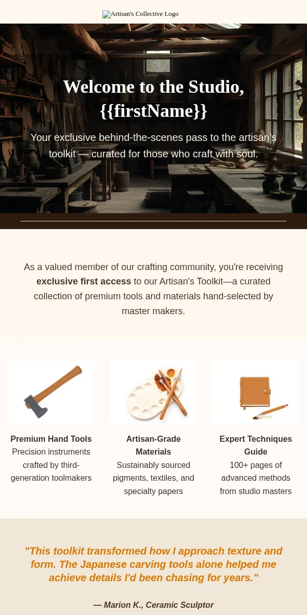 Exclusive Access Email Template for Arts Crafts