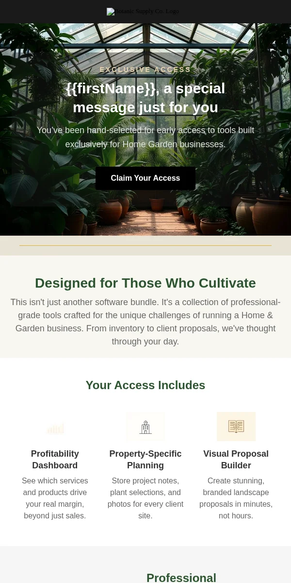 Exclusive Access Email Template for Home Garden