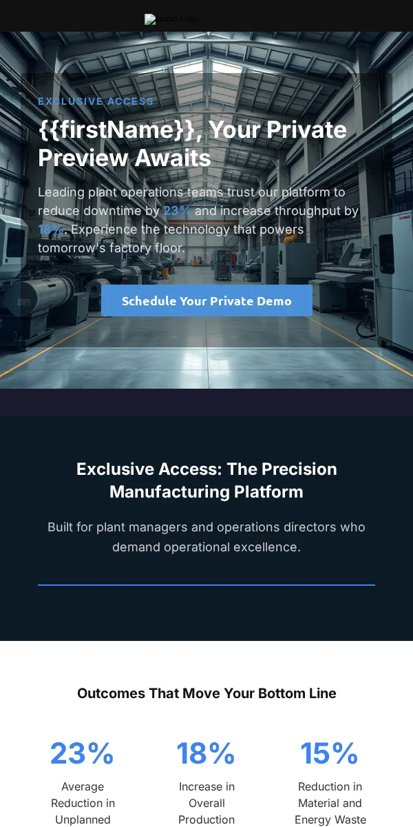 Exclusive Access Email Template for Manufacturing Industrial