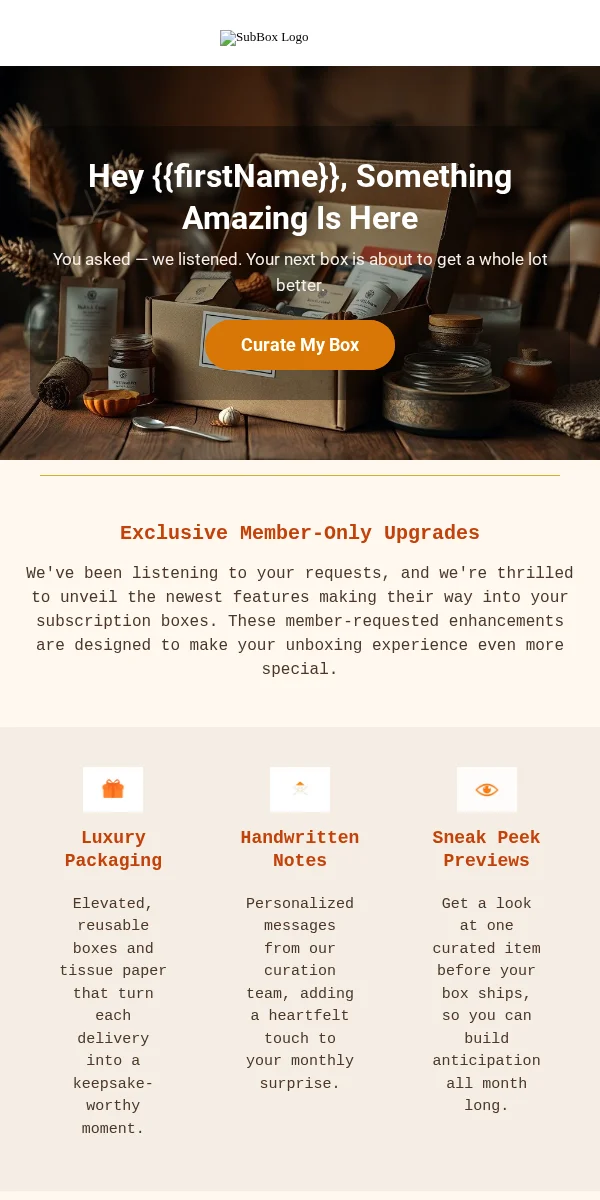 Feature Announcement Email Template for Subscription Boxes