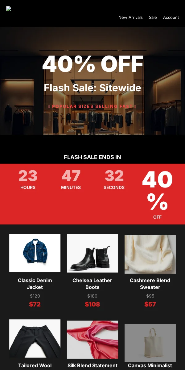 Flash Sale Email Template for Apparel Fashion