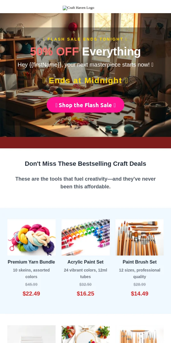Flash Sale Email Template for Arts Crafts