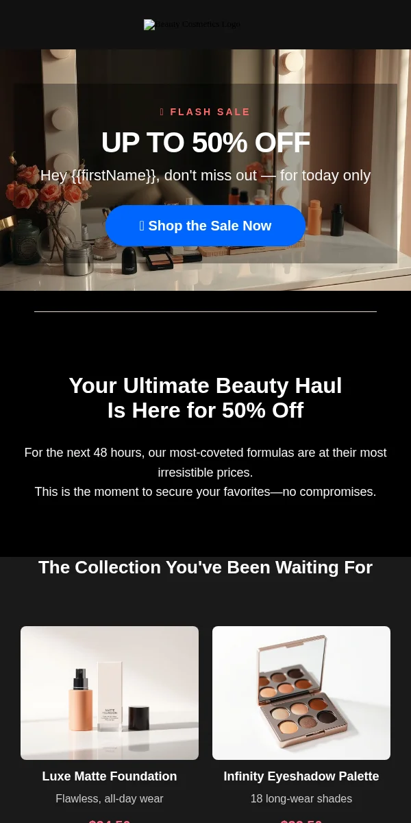 Flash Sale Email Template for Beauty Cosmetics