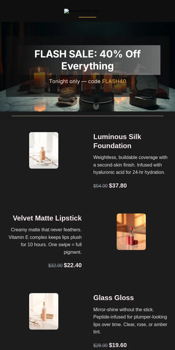Flash Sale Email Template for Beauty Cosmetics