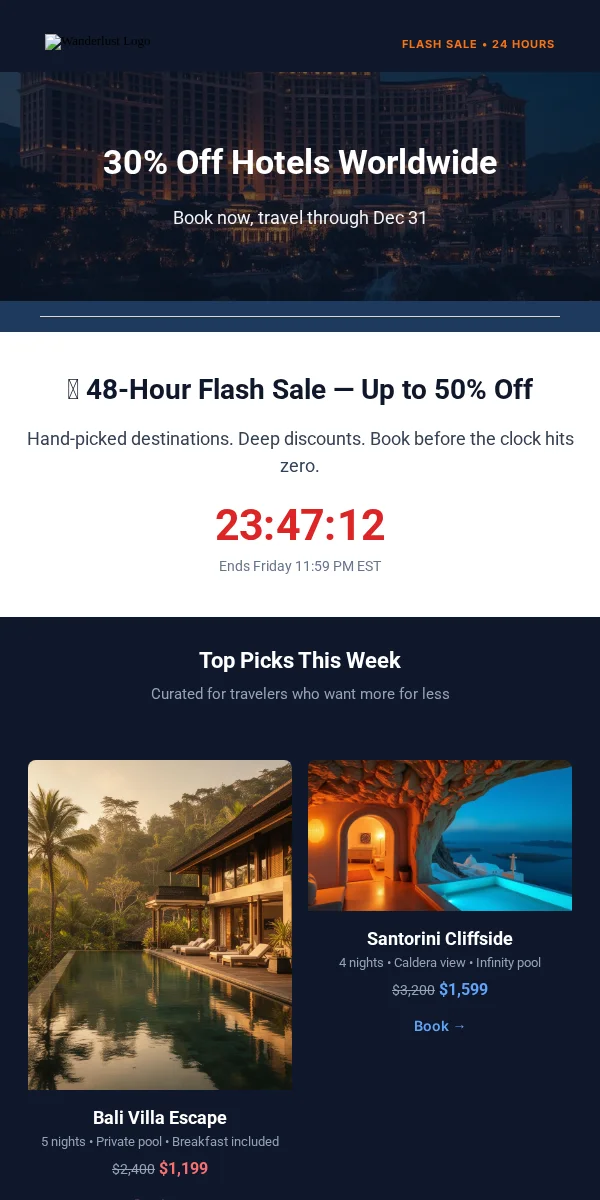 Flash Sale Email Template for Travel Hospitality