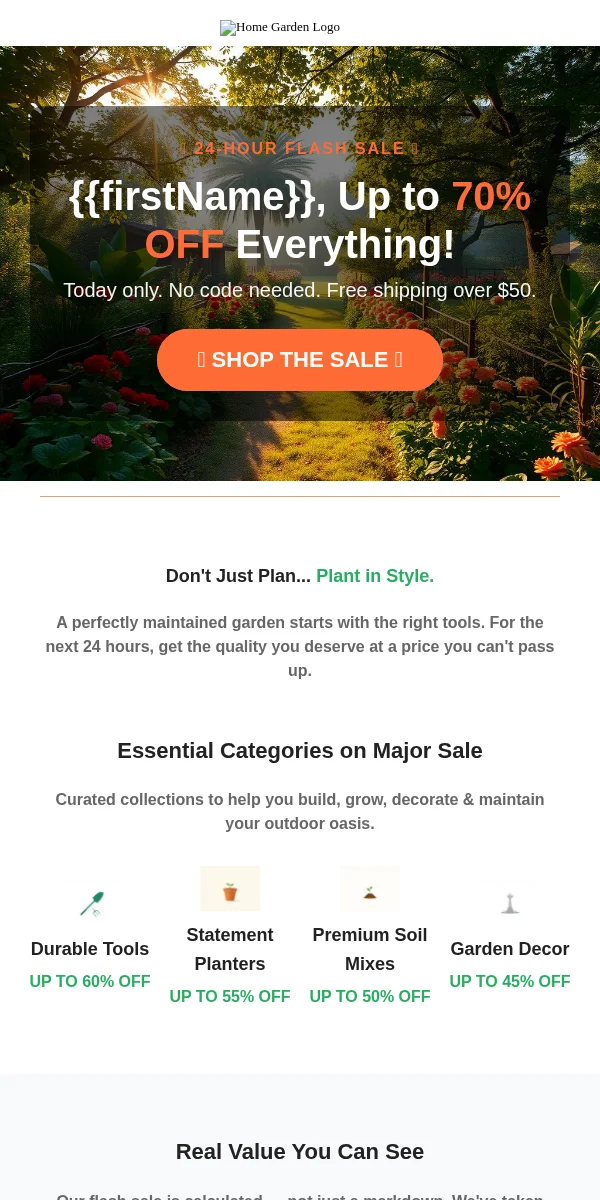 Flash Sale Email Template for Home Garden