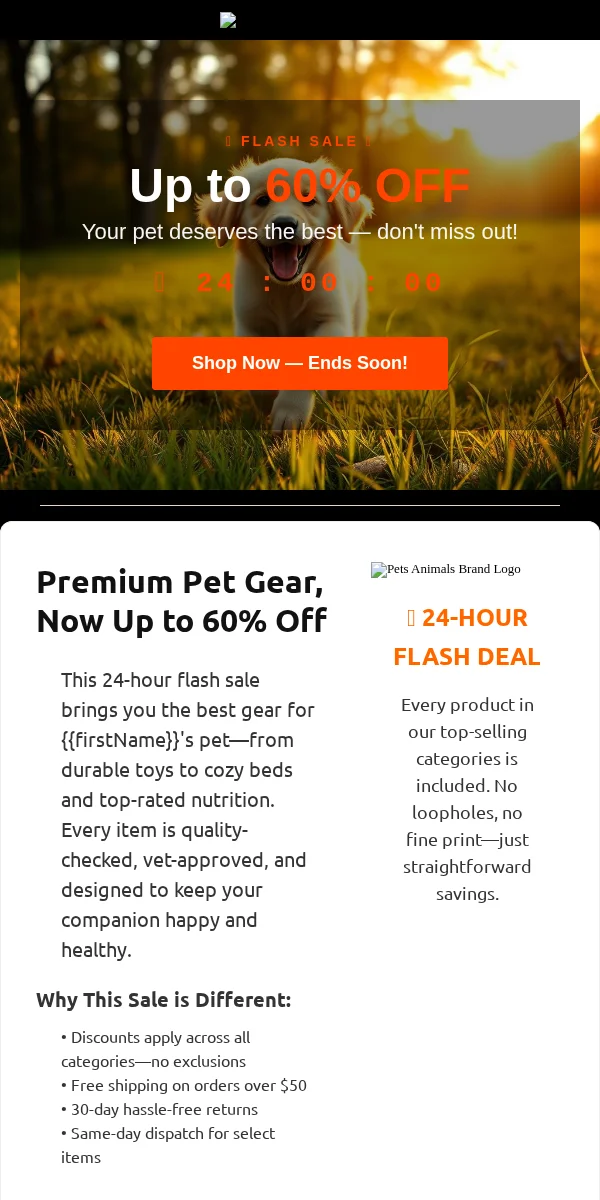 Flash Sale Email Template for Pets Animals