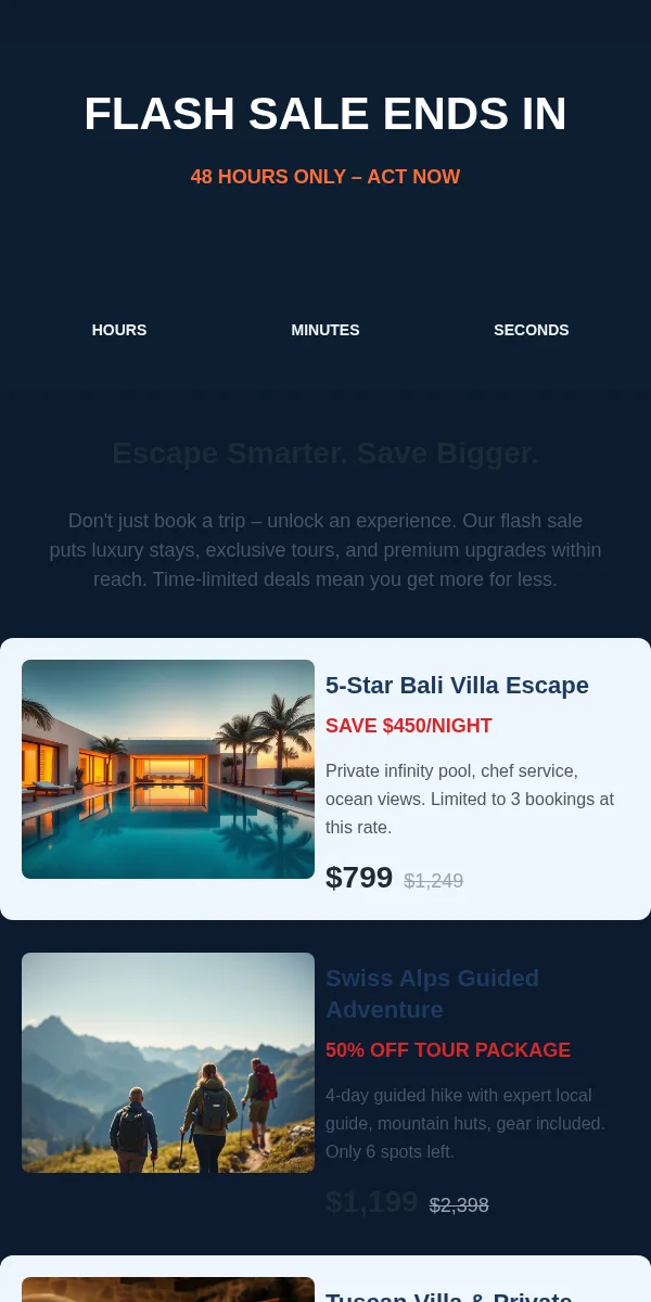 Flash Sale Email Template for Travel Hospitality