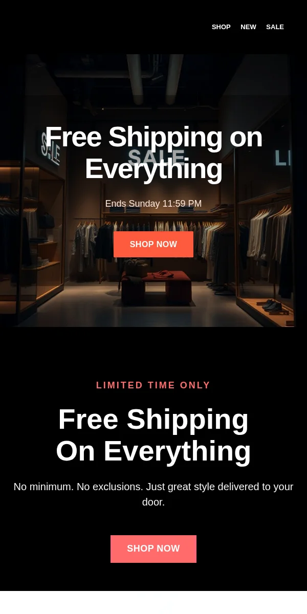 Free Shipping Offer Email Template for Apparel Fashion