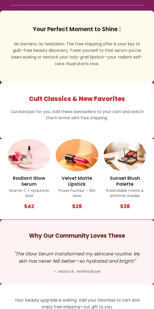 Free Shipping Offer Email Template for Beauty Cosmetics