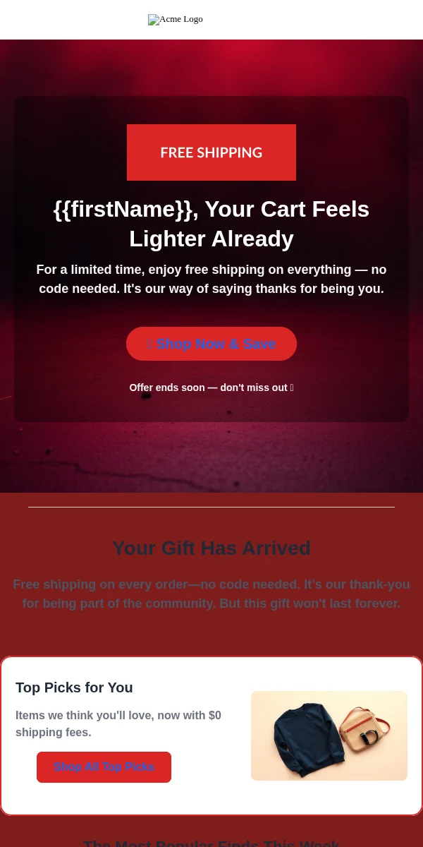 Free Shipping Offer Email Template for Ecommerce Retail