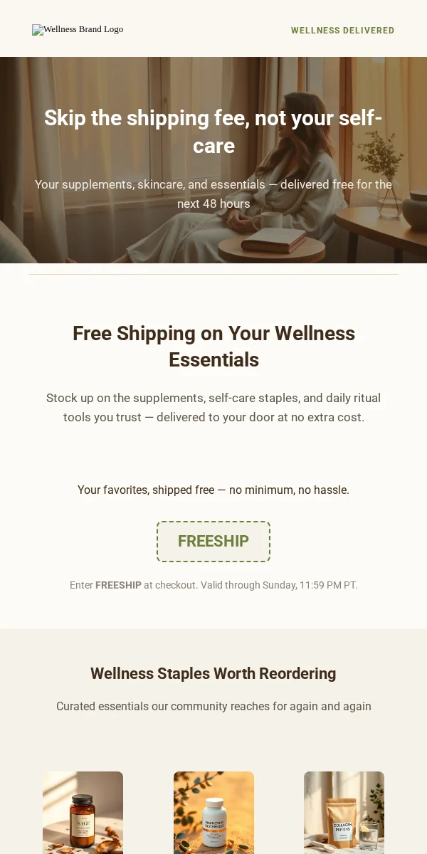 Free Shipping Offer Email Template for Health Wellness