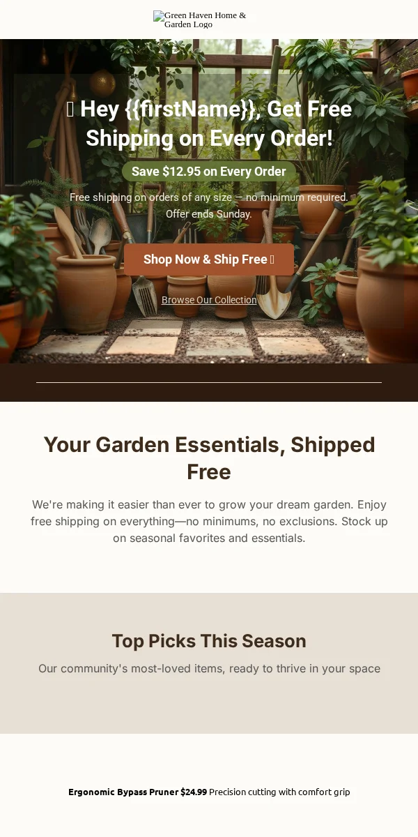 Free Shipping Offer Email Template for Home Garden