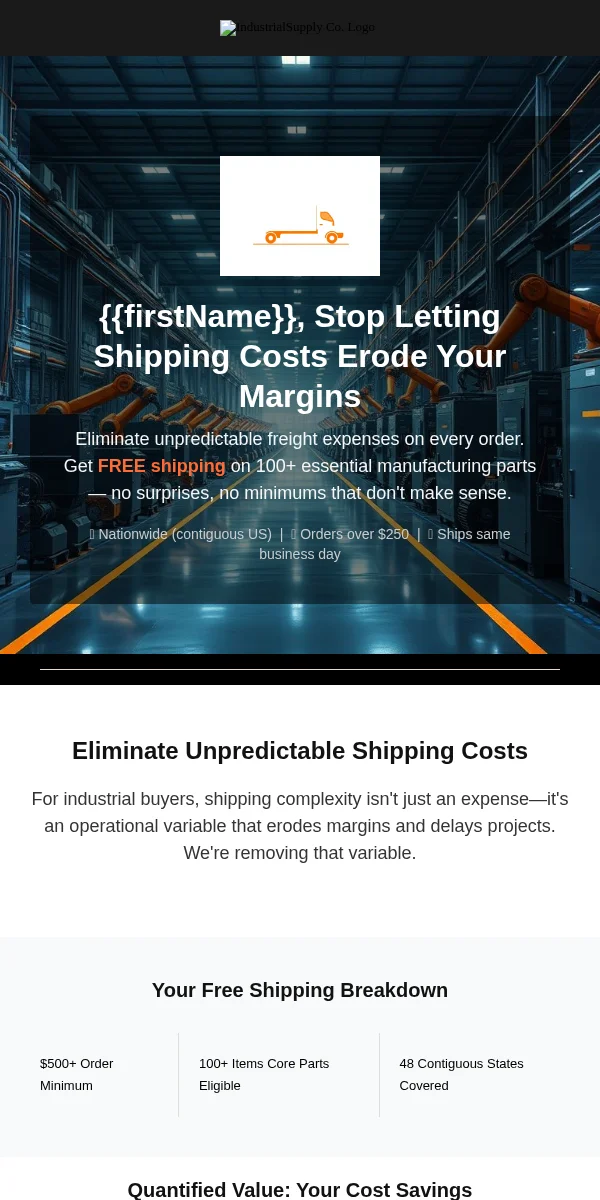 Free Shipping Offer Email Template for Manufacturing Industrial