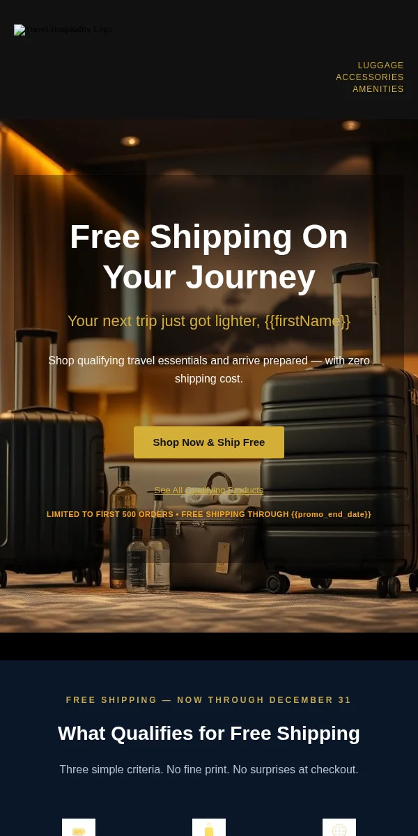 Free Shipping Offer Email Template for Travel Hospitality