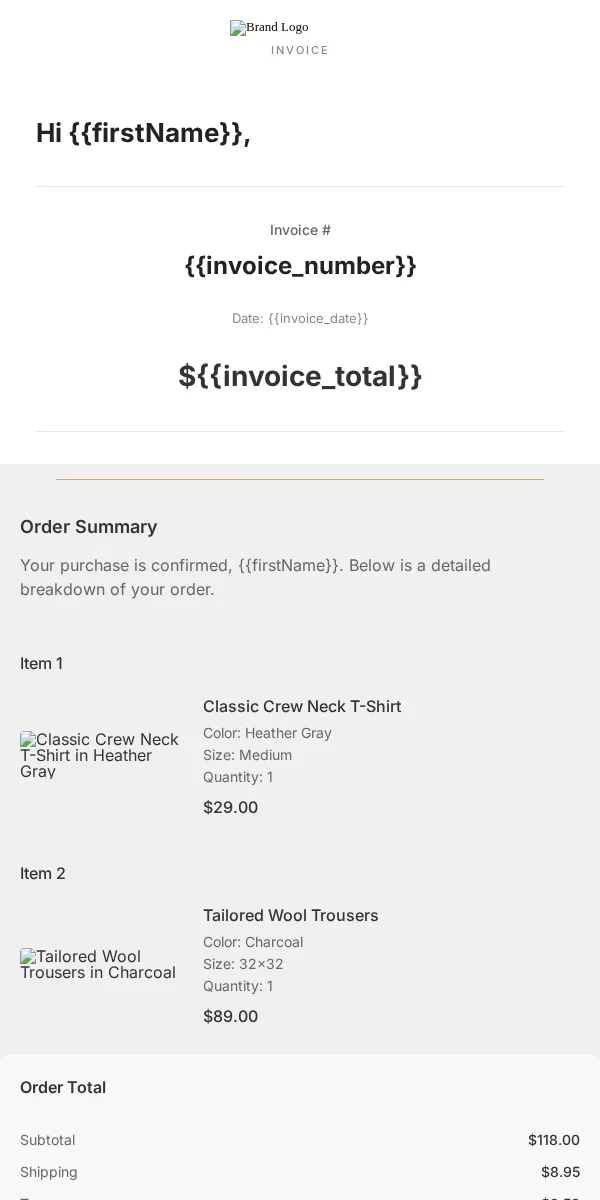 invoice email template for fashion brands