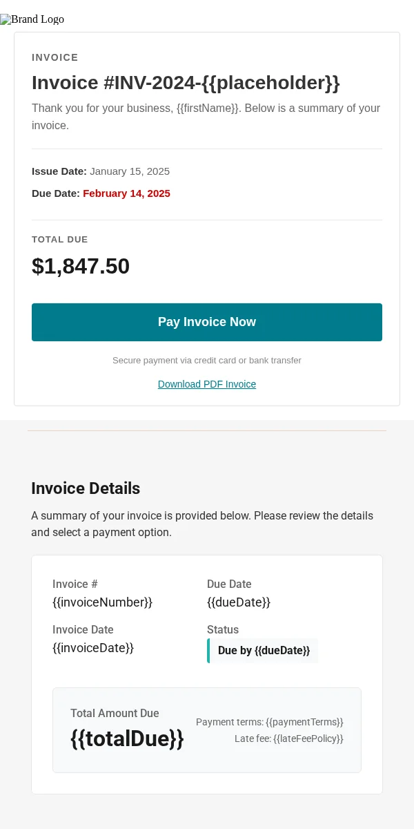 invoice email template for education