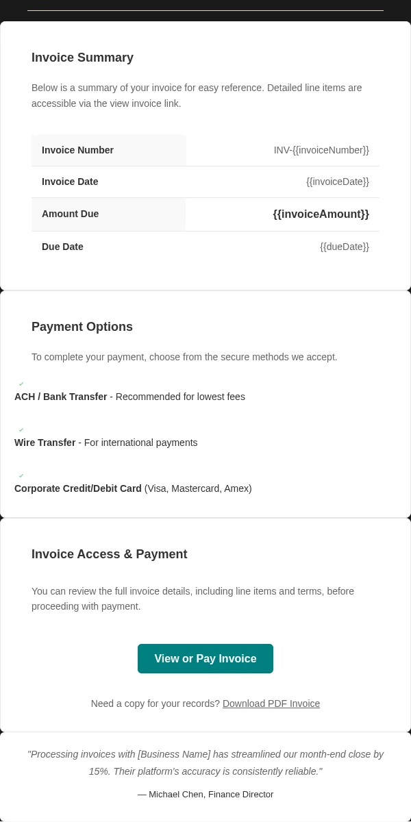 invoice email template for financial services