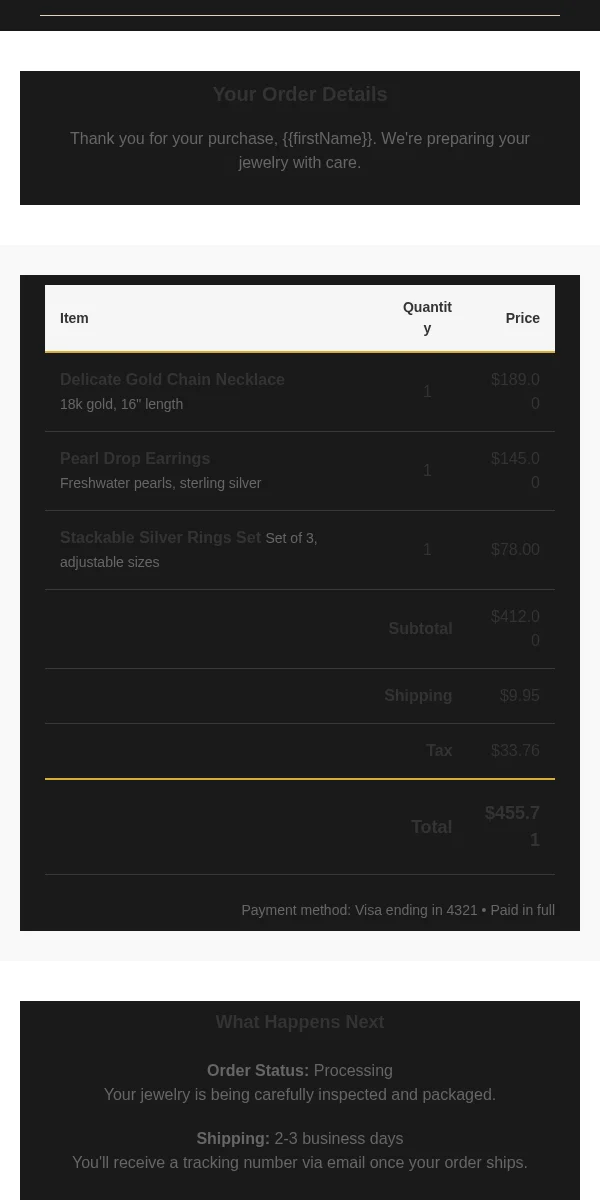 invoice email template for jewelry brands