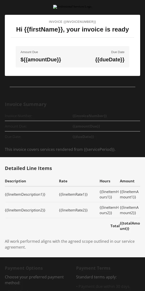 invoice email template for professional services