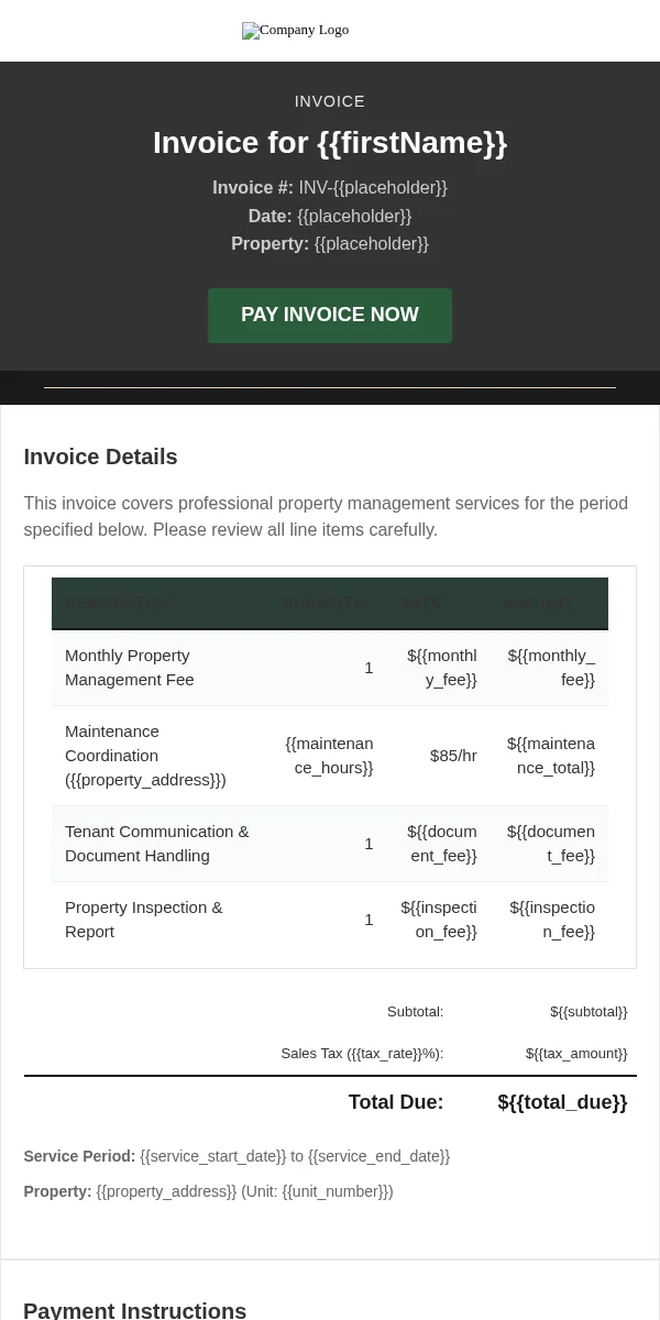 invoice email template for real estate