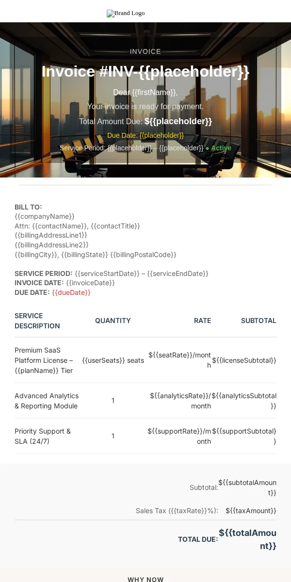 invoice email template for SaaS companies