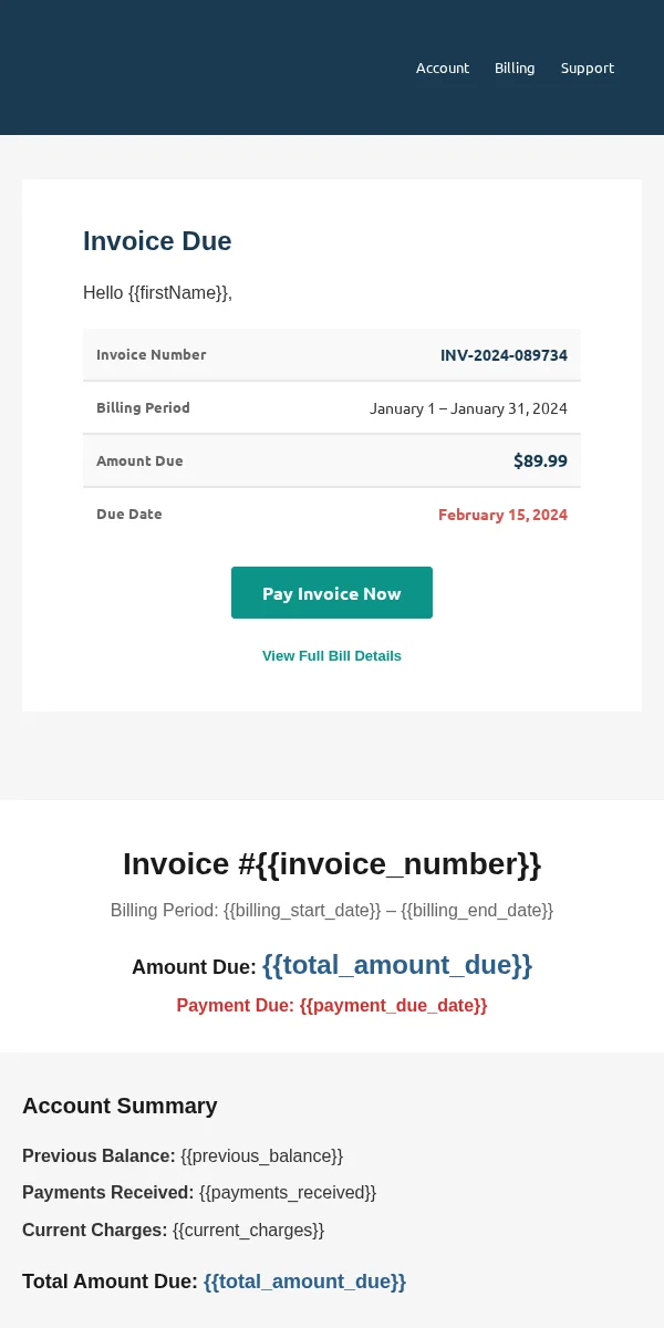 Invoice Email Template for Telecommunications