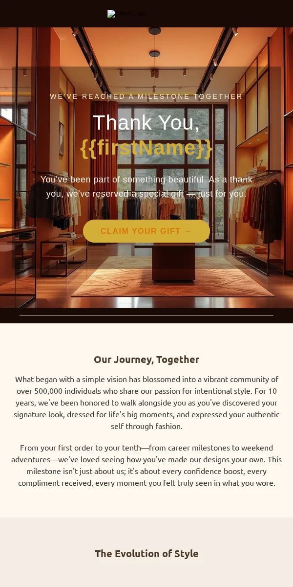 milestone celebration email template for fashion brands