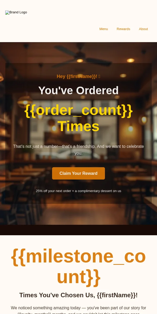 milestone celebration email template for restaurants