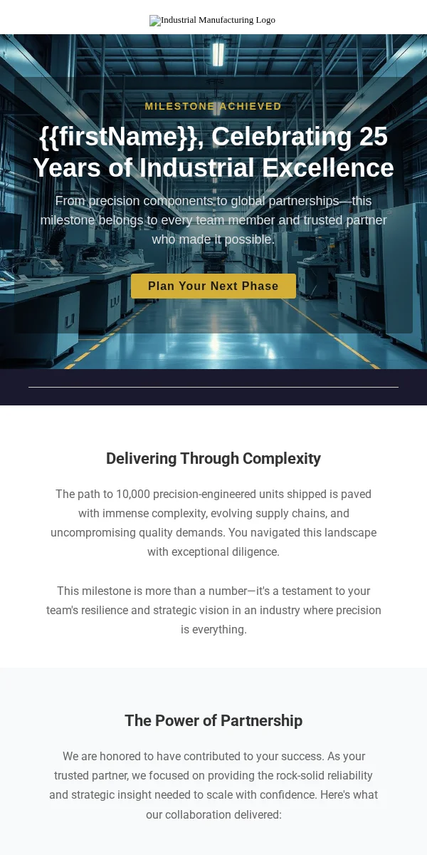 milestone celebration email template for manufacturing