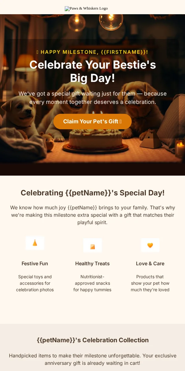 milestone celebration email template for pet businesses